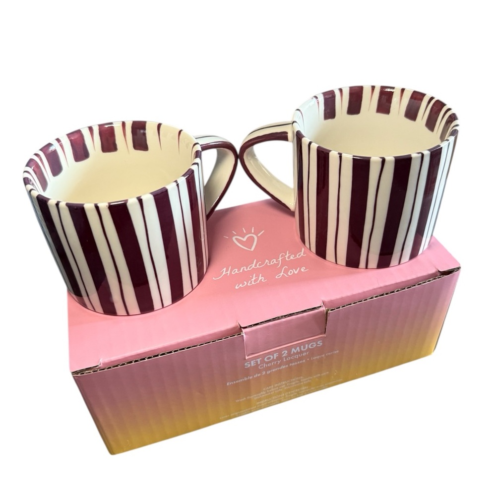 NIB Noon & Moon Cherry Lacquer Tea/Espresso Coffee Cups - Set of 2